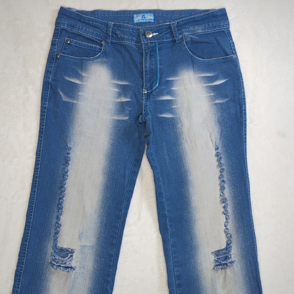 Raw Blue Lady Jeans Size 5 Medium to‎ Light Wash Faded Distressed Y2K Vintage